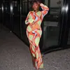 Estilo Europeo y Americano Personalizado Nuevo Moda para Mujer Comercio Exterior Vestido Bodycon Ajustado al Cuerpo con Cuello Redondo, Mangas Largas Cómodas y Vestido Delgado de Moda