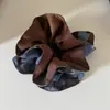 Scrunchie Azul Elegante de Alta Qualidade Coreano com Estampa de Café Elástico para Cabelo Acessório de Cabelo
