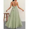 Nuevo vestido de verano estilo europeo y americano, color liso, sin tirantes, sexy, con espalda descubierta y amarre en la espalda, para vacaciones en la playa