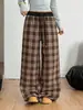 Pantalones Casuales de Pierna Ancha a Cuadros Retro Sueltos de Cintura Media con Cordón, Transfronterizos Europeos y Americanos Otoño e Invierno 2025