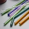 Venta al por mayor de fábrica Pajita de vidrio de borosilicato alto 8*200 tubo recto simple codo color transparente resistente al calor pajita para té de leche