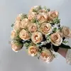 Buquê de rosas artificiais com chifre de flor, 18 cabeças, rosas em formato de coração de gelo, flores artificiais, planta verde, decoração de casamento por atacado, INS cross-border