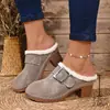 Pantuflas de pañuelo para la cabeza para mujer transfronterizas de temporada 2026 comercio exterior otoño nuevo talla grande punta redonda tacón de cuña de felpa pantuflas al por mayor