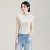 2610409-Camiseta de Manga Corta Transpirable de Terciopelo de Hielo de Alta Calidad Nanyou para Mujer, Diseño de Verano, Top Niche Ajustado