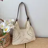 Bolsa Grande de Palha com Recortes Estilo Relaxado para Mulheres 2026 Nova Bolsa de Ombro Transversal para o Dia a Dia Bolsa Tote Trançada Bolsa de Palha