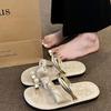 Sandálias da moda de bico plano femininas 2024 verão malha infravermelho usar todos os chinelos casuais de bico redondo sapatos de slide