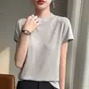 Al por mayor transfronterizo Nuevo diseño de camiseta de punto de manga corta de verano para mujer, cuello redondo, diseño holgado, estilo occidental de nicho, top básico