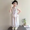 Conjunto de Roupa de Verão para Meninas 2026 Novo Estilo Moda Infantil Estilo Chinês Hanfu Conjunto de Duas Peças para Meninas, Roupa Fina de Verão Tendência