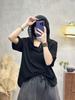 Camiseta de Manga Corta con Capucha y Pliegues con Encaje Estilo Coreano para Mujer Primavera Verano 2025 Nuevo Top Adelgazante