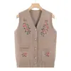 Chaleco de punto con cuello en V para mediana edad y personas mayores, top cárdigan de primavera y otoño para madres, chaleco suéter casual de invierno para abuelas