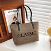 Bolso de hombro para mujer, estilo coreano, de algodón y lino, de gran capacidad, informal, portátil, con texto, 2024