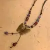 Colar com Pingente de Sino Borboleta Cerâmica Estilo Étnico Retrô para Mulheres, Novo Acessório de Corrente Longa para Suéter Tendência