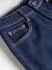 Los nuevos jeans de mezclilla azul oscuro de Sudu con fijación de color para mujer, versátiles y estilizados, hechos de Lyocell, con forro interior estampado y puños