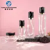 Em estoque: Frascos de vidro transparentes em formato quadrado, com fundo grosso, de 30-120ml, tamanhos de 30g e 50g, adequados para cremes, cremes para os olhos e conjuntos de produtos para cuidados com a pele