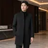 Abrigo de Lana Hecho a Mano para Hombre, de Longitud Media, con Cuello Alto, Estilo de Negocios Juvenil, Chaqueta con Forro de Plumas Desmontable