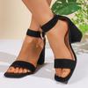 Sandalias de Tacón Grueso con Punta Cuadrada de Tacón Medio para Mujer 2026 Comercio Exterior, Nuevo Estilo de Verano, Sandalias de Espalda Cerrada Talla Grande, Sandalias de Talla Grande Europeas y Americanas