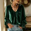 2026 Europeo y Americano Transfronterizo Otoño e Invierno Amazon Nuevo Terciopelo Versátil Cuello en V Plisado Holgado Color Sólido Manga Larga Camisa Mujer