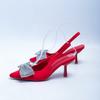 Comércio Exterior Tamanho Grande Salto Alto Mulher Verão Nicho Tecido Stiletto Sexy Strass Laço Sandálias Dropshipping