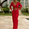Amazon Europeo y Americano Lv Moda de Otoño e Invierno para Mujer Exportación Sexy Abertura Encaje Plisado Tejido Vestido Falda Larga