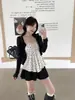 Cardigan sem mangas justo estilo coreano plus size, de bolinhas, puro e sedutor, conjunto deslumbrante de duas peças com pedrarias para o outono
