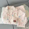 Conjunto de Pijama de Algodão Nuvem Plus Size para Mulheres Cheinhas, Lapela, Cachorrinho Bordado, Roupa de Casa para Primavera/Outono, Conjunto de Duas Peças, Em Estoque, Fornecimento Direto