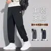 Pantalones casuales grises de otoño para hombre, corte holgado, con puño, pantalones de nueve puntos, marca de moda nueva 2026, pantalones deportivos tipo harén con retazos