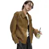Chaqueta de cuero con solapa y bolsillo con cremallera estilo británico transfronterizo para mujer, primavera y otoño, holgada, casual, versátil, extremadamente elegante, chaqueta gruesa