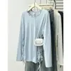 Novedad otoño temprano 2026 ropa para mujer talla grande, elegante y ligera, con escote decorativo fruncido, camiseta de manga larga, top casual 0709