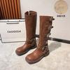 Botas de Montar para Mujer Miaojia Forradas de Polar Marrón 2023 Otoño Nuevas Botas Vaqueras Western con Hebilla Botas Largas Melard