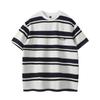 Camiseta holgada informal de manga corta con cuello redondo a rayas de estilo japonés para niños, estilo verano 2025