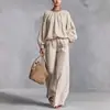 Nuevo Traje de Mujer de Comercio Exterior 2026 Moda Independiente Casual Ropa de Mujer Amazon Algodón-Lino Manga de Linterna Pantalones de Pierna Ancha Conjunto