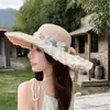 Nuevo Sombrero de Paja Casual de Primavera y Verano para Mujer, Transpirable con Encaje de Ala Ancha Moda Sombrero de Sol, Sombrero de Sol Versátil, Sombrero de Pescador para Mujer