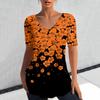 Camiseta Divertida para Mujer 2024 Verano Manga Corta Top Cuello en V Holgada Estampado de Flores Ropa Retro Camiseta de Mujer