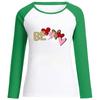 Dia dos Namorados 2022 T-shirts femininas europeias e americanas Tops de ombro feminino LOVE LOVE Estampadas Dia dos Namorados mangas compridas