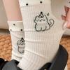 Calcetines de verano delgados y lindos de gato para estudiantes, calcetines altos blancos lindos para mujer, de malla transpirable y desodorante
