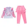 Nuevo traje de baño para niñas, de dos piezas con unicornio y manga larga para niños pequeños, medianos y grandes