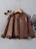 Chaquetas de cuero transfronterizas europeas y americanas para niños, forradas de polar y engrosadas, chaquetas de béisbol cálidas de otoño e invierno para niños, venta al por mayor y hechas a medida por el fabricante