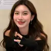 Drop de Corazón~Arete de Clip para Oreja con Borla de Corazón de Temperamento de Blogger Coreano Pendientes Versátiles de Nicho con Temperamento