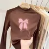 Ropa interior térmica para niñas con forro de polar, cuello alto medio, ropa interior cálida para niños mayores, camiseta para bebé niña, top cepillado de manga larga