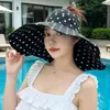 Visera de Borde Extra Grande con Lunares para Mujer, Sombrero de Sol Transpirable para Vacaciones de Verano al Aire Libre en la Playa, Sombrero de Sol de Moda que Adelgaza el Rostro