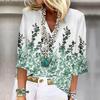 Roupas Femininas Europeias e Americanas Transfronteiriças Primavera e Verão Novas Estação Independente Amazon Camiseta Casual com Gola V Estampada Floral de Sete Mangas Top
