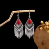 Pendientes Bohemios Azules de Turquesa Estilo Étnico Europeos y Americanos, Pendientes de Borla de Metal Plateado Imitación, Joyería de Borla Vintage para Orejas al por Mayor