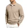 Camisa polo masculina de malha jacquard tamanho europeu transfronteiriça, outono e inverno, gola de lapela, manga longa, texturizada, top pullover casual de negócios