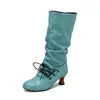 Fornecimento transfronteiriço: Botas femininas de outono e inverno, bico redondo, salto médio, cano alto, estilo europeu e americano, botas da moda plus size 7743