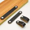 Manija de Cuero para Puerta de Gabinete de Muebles, Manija de Cuero para Maleta, Manija de Cajón de Gabinete, Manija de Gabinete de Cuero Marrón-Negro