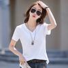 Dropshipping Nueva Camiseta de Verano de Manga Corta para Mujer Suelta Algodón Cuello V Talla Grande Color Puro Top Morado Suministro Transfronterizo