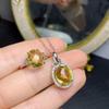 Suministro directo de fábrica citrino natural de dos piezas colgante anillo plata S925 incrustado citrino anillo vivo femenino