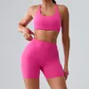 Sujetador Deportivo Transpirable Europeo y Americano con Corte Cruzado Cepillado, Espalda Bonita, para Fitness, Running, Conjunto de Yoga para Mujer con Pantalones de Fitness de Cintura Alta