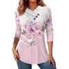 Estación Independiente Transfronteriza Europea y Americana Amazon Primavera y Otoño Nuevo Top de Camiseta Casual de Manga Larga con Cuello en V y Botones con Estampado 3D para Mujer
