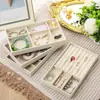 Bandeja Organizadora de Joyería Compartimentada de Tela Afelpada Bandeja de Exhibición para Aretes Pendientes Collares Anillos Joyero Tipo Cajón